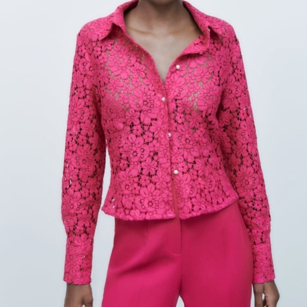 Zara Lace Fuchsia Blouse XS